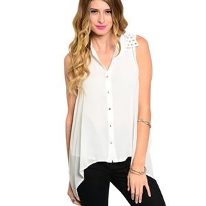 Ivory Button Up Layered Look Top